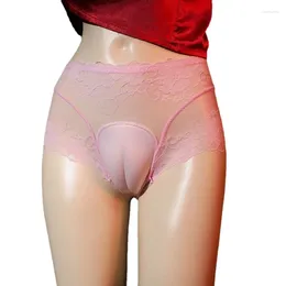 Cuecas homens mulheres sissy calcinha renda sexy lingerie cintura alta unisex transparente briefs gay roupa interior masculino ultra-fino hombre