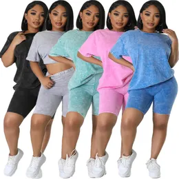 Shirts Frauen zweisteuelhafte Sommer Kurzarm Oneck Oneck T -Shirt Tops+Bleistiftshorts Anzüge Tracksuits Outfit T -Shirts Jogging Anzüge