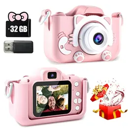 Mini Camera Kids Kids Camera Toys for Boysgirls Kids Digital Camera for Toddler مع فيديو مع هدايا عيد ميلاد بطاقة SD 32GB 240105