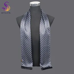 Bysifa Black Blue Plaid Men Silk Scarf Fall Winter 100％Pure Silk Male Long Scarves Spring Warmer Scarf Cravat160*26cm 240106