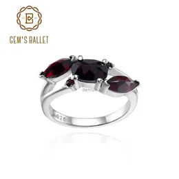 Anelli di banda Gallet Gem Nuovo design annati vintage a forma di fiori Cluster naturale Garnet Garnet Gemstone 925 Silver Ring for Women Jewelryl240105