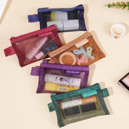 Women Solid Color Mesh Coin Storage Bag Mini Coin Purse Zipper Lipstick Key Card Earphone Holder Organizer Pouch Case