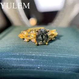 حلقات النطاق Yulem Women's Silver Ring 1.19ct 6x8mm Oval Cut Moss Agate Cluster Halo Cluster Engagement في 925 Sterling Silverl240105