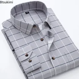 2024 camisas xadrez masculinas manga longa primavera outono fino masculino camisa casual homem impresso vestido listra negócios 240105