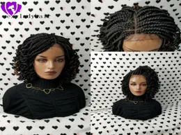 2020 NUOVA parrucca intrecciata corta frontale in pizzo per le donne nere Parrucca anteriore in pizzo sintetico trecce con punte ricce Capelli per bambini1562931