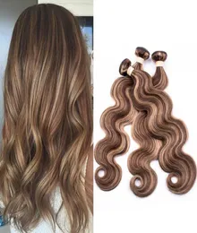 Piano 4 27 Mixed Color Brazilian Human Hair Body Wave Weave Bunds Brown Highlight Mix med Honey Blonde Piano Color Hair Extensi7815464