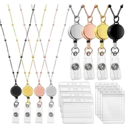 Schmuck Retractable Badge Reel Lanyard ID -Kartenhalter Edelstahlkette Halsketten Schlüsselbund Clip für Frauen Männer Mitarbeiter Großhandel Großhandel