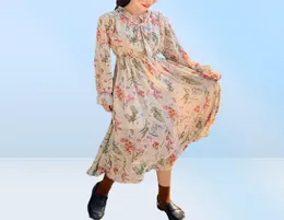 Heydress vintage floral impressão feminina chiffon vestido de manga cheia rendas vestido feminino cintura fina midi vestidos primavera 2104265553688