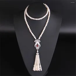 ペンダントネックレスYKNRBPH S925 STERLING SILVER LONG PEARL NECKLACE WOMEN'S AUTURT WEDDINGギフトファインジュエリーセーターチェーン