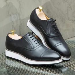 Klassisk europeisk stil Men's Oxford Real Leather Cap Toe Lace-up Black Blue Business Office Company Casual Shoes for Men