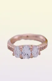 Przezroczysty trzylustowy pierścionek Autentyczny 925 Srebrny różowy złoto biżuteria ślubna dla CZ Diamentowa dziewczyna pierścionki z oryginalnym pudełkiem 5714537