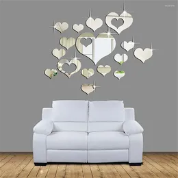 التماثيل الزخرفية 15 PCS 3D Love Heart Acrylic Mirror Wall Sticker Home Background Background Diy Mural Decoration Muursticker