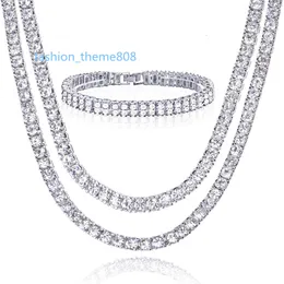 2022 Trending Dropshipping Hip Hop 3mm 4mm Cubic Zircon Moissanite Tennis Necklace Silver 925 Chain for Men