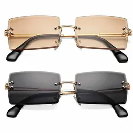 10% KORTING Zonnebrillen Groothandel Nieuwe Randloze Rechthoekige Zonnebril Dames Trendy Frameloze Vierkante Shades voor Heren Ultralight UV400 Brillen Unisex