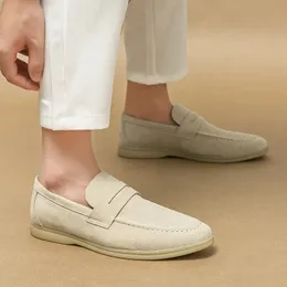 Social Suede Driving Shoes Genuine Leather Men Casual Luxury Brand Soft Loafers Moccasins Slip on Leisure Walking Shoe 240106
