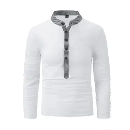 Camisas polo xadrez masculinas roupas casuais magro suporte camisetas outono masculino respirável botões golfe manga longa tshit 240106