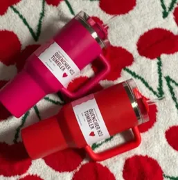 Estoque dos EUA com logotipo Cosmo Pink Flamingo Tumbler Agente de têmpera H2.0 Réplica 40 onças de aço inoxidável com alça de copo e palha 1: 1 mesmo copo de carro garrafa de água alvo vermelho B0106