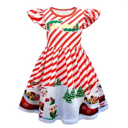 Casual Dresses Baby Girls Red Christmas Costume Kids Flying Sleeve Carnival Santa Claus Print Party Princess Children Year Vestidos