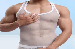 Sexy singlet transparente undershirt ver embora sem mangas camisa respirável musculação fitness colete tanque superior masculino mesh3523084