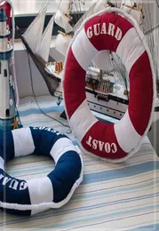 Navio série mediterrânea estilo bóia forma almofada traseira cama sofá bloco de apoio listra padrão reforço com pano interno decora1688519