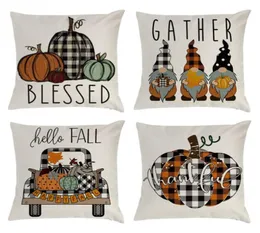 Fall Pillow Covers 4545 cm jesień Święto Dziękczynienia Plaid Gnomy Dyniowe Outdorek dekoracyjny rzut poduszka jesienna poduszka na Halloween HH99054011