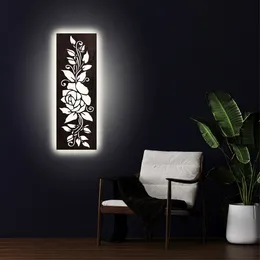 Rosen-Nachtlicht, Blumen-Nachtlicht, Holztafelleuchten, LED-Wandkunst aus Holz, Holztafel-Wandkunst, Wandkunst-Neonschild