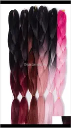 Bulks Qp Двухцветные вязаные крючком косы для волос 24 дюйма 60 см 100GPc Синтетические наращивания плетения Ombre Jumbo 1Jbjb Ldwm37453239