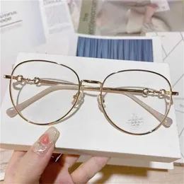 18% OFF Sunglasses New High Quality Family's 21st Year Deer Han Star Same Style Horse Titles Buckle Round Metal Anti Blue Light Flat Eyeglass Frame Fashion Men GG0880