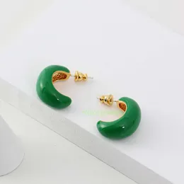 bottegaly venettaly earrings wind green enamel C-type gold-plated earrings womens spring 22 artificial oiling 925 silver needle Earrings Jewelry