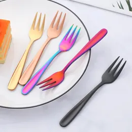 8 Pcs Table Dining Dessert Fruit Fork 18/10 Stainless Steel Food Picks Children's Fork Cutlery Colorful Mirror Polished OEM 240106