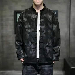 민족 의류 전통 중국 남성 레트로 디스크 버클 어두운 패턴 탕 슈트 코트 남자 캐주얼 타이 chi hanfu 재킷