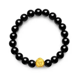 Bracelets Clever Pig Gold Plated Animal Bracelet Black Obsidian Beads Bracelet for Men and Women