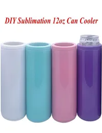 DIY Sublimação de Calor Pode Refrigerador 12oz Tumblers Slim Straight CanInsulator Em Branco Magro Parede Dupla Refrigerador de Vácuo de Aço InoxidávelDIY2083633