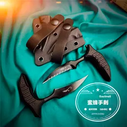 Black Micro Tech Bastineli Fixe Knife 2.44 "M390 스틸 블레이드, ABS 핸들, 야외 전술 전투 자체 방어 나이프