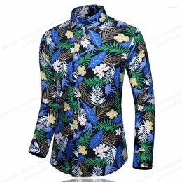 Herren-Freizeithemden, langärmelig, Pflanzen, Blumen, hawaiianische Herrenmode, Hawaii-Hemd, Blätter, Strandblusen, einreihig, Camisas, Kleidung