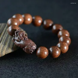 Link Bracelets Sculpture Handmade Golden Silk Sandalwood Pixiu Bracelet Cultural Play Buddha Bead Men's Gift Simplicity