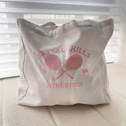 Беверли-Хиллз 1984 Легкая атлетика Теннис Вышитая модная женская парусиновая сумка для покупок Винтажный стиль Эстетическая сумка-тоут 240106