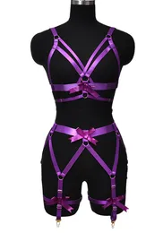 Sexy Harness Bow Garter Belt Women Bondage Adjustable Lingerie Set Pole Dance Rave Wear Belt Hollow Open Chest Cage 240106