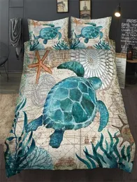 Серия Ocean Морская черепаха морской конек дельфины 3D комплект постельного белья одеяло комплекты постельного белья осьминог постельное белье США AU UK11 Размер 201023962133