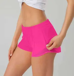 LL Summer Women Shorts Yoga Outfits With Training Fitness Wear Short Pants Girls Running Elastic Sportswear Pockets Woman 21