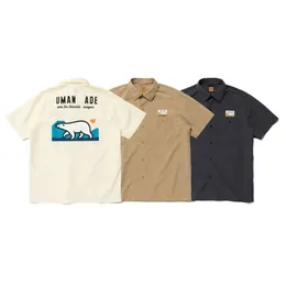 Ss nowa koszulka z polo Polo Outdoor Polar Bear Print Pocket Lapel dla mężczyzn i kobiet swobodny luźne koszulę z krótkim rękawem moda wszechstronna cienki top