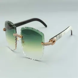 2021 디자이너 선글라스 3524023 중형 다이아몬드 컷 렌즈 천연 하이브리드 버팔로 혼 템플 안경 크기 58-18-140mm266g