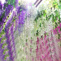 Białe zielone sztuczne kwiaty symulacja wisteria winorośli dekoracje ślubne długie jedwabne rośliny bukiet drzwi weselne