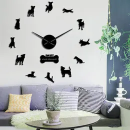 잭 러셀 테리어 개 품종 3D 아크릴 단순한 DIY 벽 시계 동물 애완 동물 상점 벽 예술 장식 조용한 스윕 독특한 시계 시계 2254c