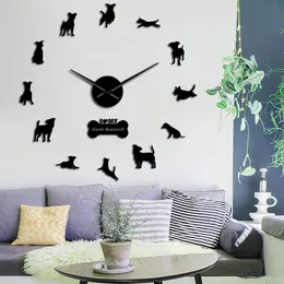 잭 러셀 테리어 개 품종 3D 아크릴 단순한 DIY 벽 시계 동물 애완 동물 상점 벽 예술 장식 조용한 스윕 독특한 시계 시계 2233V