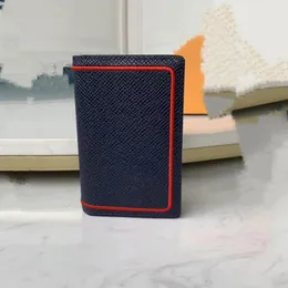 Titolari Porta carte organizer tascabile dal design famoso italiano di alta qualità per uomo piccolo Portafoglio bifold in vera pelle Borsa blu borsa a mano rossa