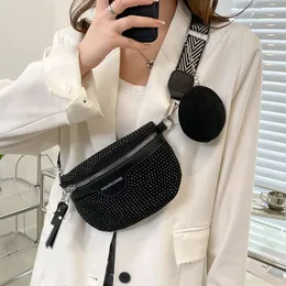 Casual Summer Waist Bag Midjepaket Rhinestone Shoulder Crossbody Chest Påsar Luxury Leather Fanny Pack Two-Piece Belt Bag Clutch 240106