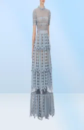 HMA New Women039s Автопортрет с цветочным кружевом и открытой вышивкой Длинное платье Элегантные вечерние платья Y2008053559601