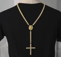 Colar longo de luxo masculino, colar longo dourado e prateado com strass, rosto de jesus com pingente grande, rosário punk, joias 2932480