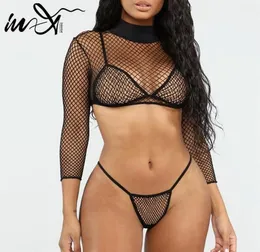 InX Crop top met lange mouwen Sexy mesh bikini 2019 Micro bikini Hoog uitgesneden badpak dames Plus size Badmode 3 stuks badpak332A4959779